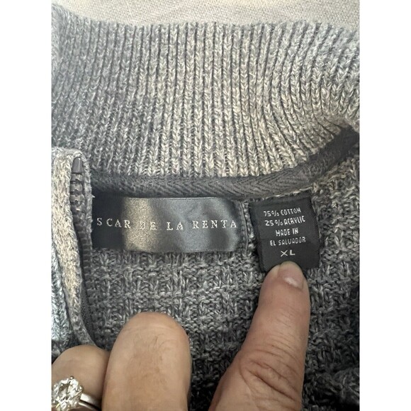 Oscar De La Renta Waffle Knit 1/4 Zip Gray Cotton Blend Sweater Sz. X-Large - Picture 8 of 8